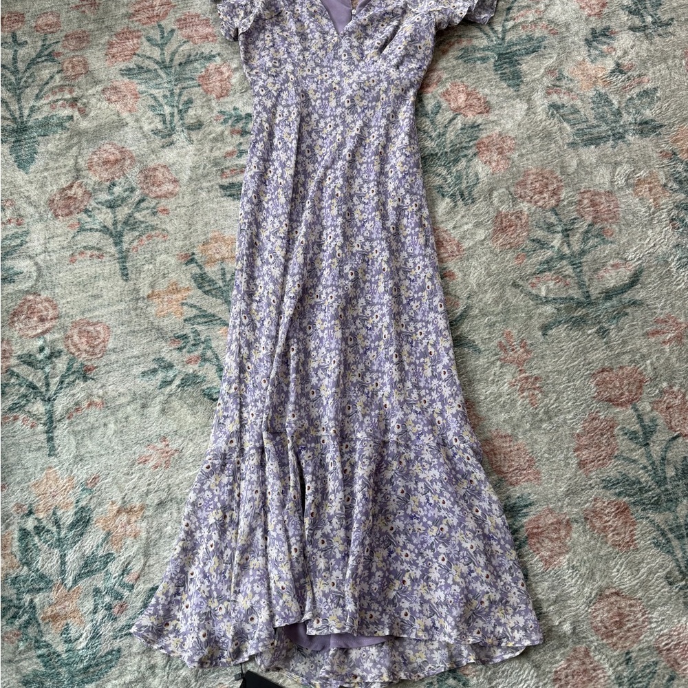 ASTR Celestine Lavender Floral Ruffle Sleeve Dress